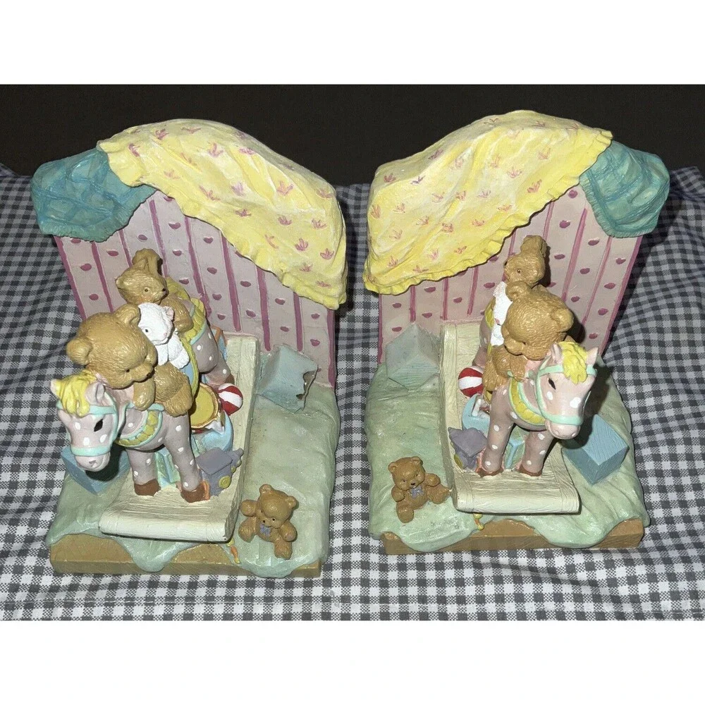 Ceramic Rockinghorse Teddy Bear, Rabbit, Squirrel, Bookends Vintage Adorable
